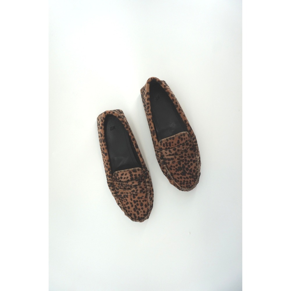 H&M Loafers Faux Pony Hair Leopard Print Driving Mocs Parisian‎ Chic Brown 8
